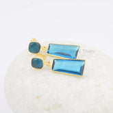 Pretty Blue Quartz Earrings, Blue Quartz Cushion Rectangle Shape Gemstone Earrings, 18k Gold Plated Earring, 925 Sterling Silver Earrings
